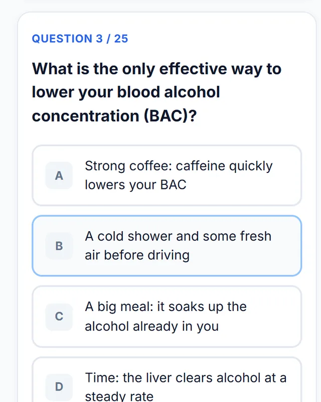 Practice screen with a question and its options. Tap to enlarge.