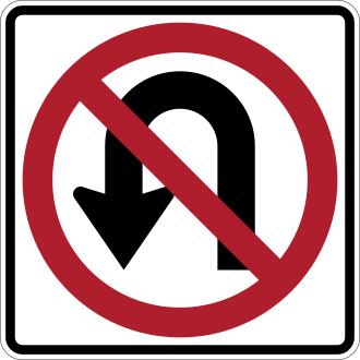 NO U-TURN — символ разворота перечёркнутый красной диагональю
