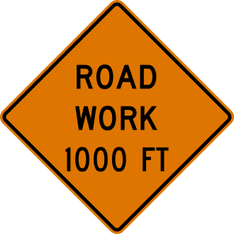 Road Work Ahead — оранжевый ромб с символом рабочего