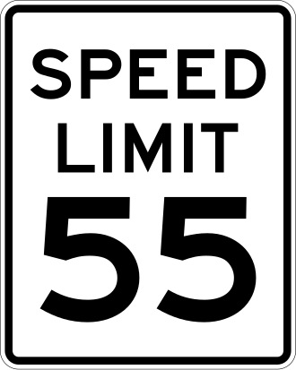 SPEED LIMIT 55 — белый прямоугольник с числом