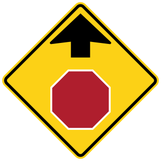 Stop Ahead — жёлтый ромб с символом восьмиугольника